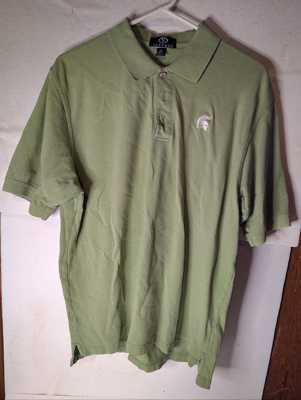 Michigan State Spartans Green Polo Vantage Size Large 100% Combed Cotton